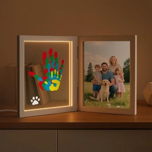 Family Handprint Kit with Light, DIY Baby Handprint Photo Keepsake Wooden Fra... - Bild 1 von 8