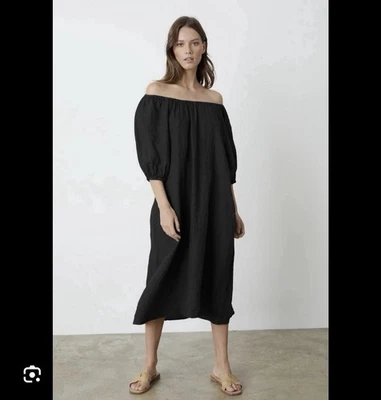 Бархатное черное льняное миди-платье Graham & Spencer Elly Anthropologie - Изображение 1 из 4