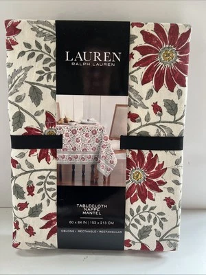 Ralph Lauren Red Poinsettia Tablecloth  60 X 84 Holiday Christmas New Rectangle - Image 1 of 4