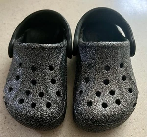 Crocs Black Glitter Clog Sandals Shoes Toddler Size C7 - Picture 1 of 4