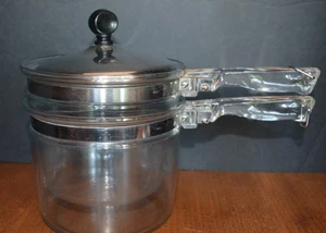 Cacerola de caldera doble de vidrio Pyrex de colección 1,5 cuartos EE. UU. #6283 L Flamewear Corning - Imagen 1 de 14