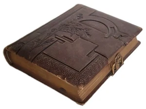 Antiguo álbum de fotografías victorianas de 1880 con cierre de latón encuadernado en cuero tamaño grande - Imagen 1 de 18