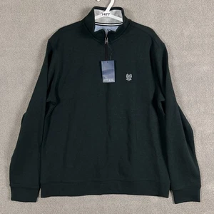 Chaps Sweater Mens Large Black Quarter Zip Pullover Natural Stretch Logo - Picture 1 of 13