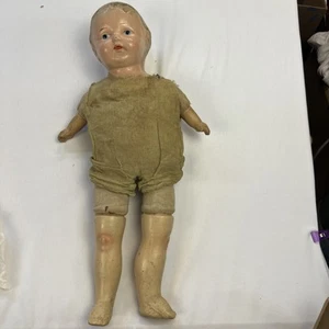 Antique Early 1900s Composition Doll (W/colths?Boy Straw Stuffed Square Body 20” - Picture 1 of 24