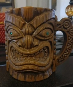 Mark L Exclusive Tiki Mug Green Jewel Eyes Made In Japan Vintage - Picture 1 of 4