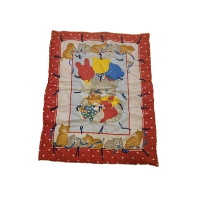 Винтажная детская кроватка ручной работы 42 x 33 дюйма одеяло для котят кошки воздушные шары красное - Изображение 1 из 4