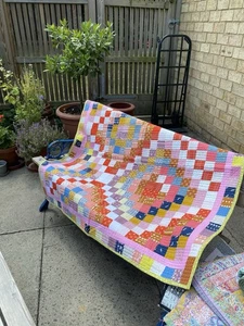 Handmade Cotton Patchwork Quilt 48" x 48" - Picture 1 of 11