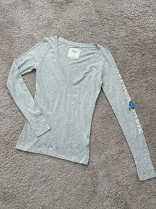 Y2K Vintage Abercrombie & Fitch hellgraues Langarm T-Shirt Damen Größe M - Bild 1 von 10
