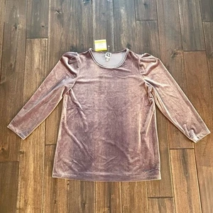 Anne Klein Silber Samt Puffärmel Top Medium Neu mit Etikett - Bild 1 von 4