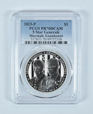 2013-P 5 Star Generals Commemorative Dollar PR70 DCAM PCGS Blue Label *6700 - Image 1 of 4