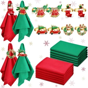 16 Pcs Cotton Christmas Napkins and Rings Set, 8 Washable Thanksgiving Napkin... - Bild 1 von 6