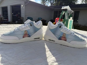 Mary Mother of God Shoes Size 9 White Blue Air Style Custom Catholic Sneaker Art - Picture 1 of 5