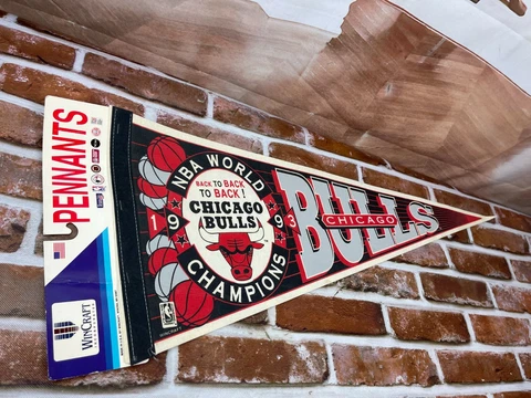 Vintage 1993 NBA Chicago Bulls Back To Back Champions Full Sized Pennant Flag Cover