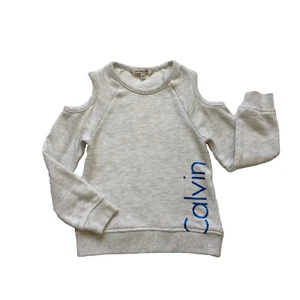 Calvin Klein Girls Sweatshirt 5 Cold Shoulder Shirt Logo Gray Long Sleeve Top... - Picture 1 of 24
