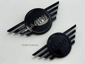 2X Gloss Black Front & Rear Emblem Badges LCI MINI F55 F56 F57 51149880863/866 - Picture 1 of 5