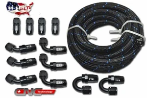 AN8 -8AN AN-8 12 Fittings Steel Nylon Braided Oil Fuel Hose Line 30 Ft Kit E85 - Picture 1 of 7