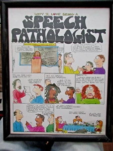 15 x 12" Cartoon Art By  JIM BERAN Speech Pathologist Framed Wall Art. - Picture 1 of 4