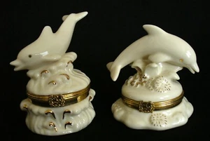 2~LENOX~Porcelain~DOLPHINS~Hinged~TRINKET~RING~Small~SEASCAPE & SPLASH BOX - Picture 1 of 12