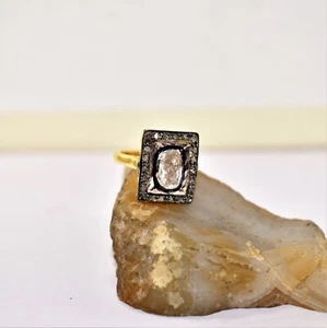 Polki Pave Diamond Ring 925 Sterling Silver Victorian Ring Anniversary Ring Gift - Picture 1 of 5