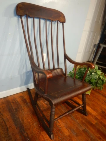 Early 1800's Antique Curved Seat Rocking Chair Original Paint Cover