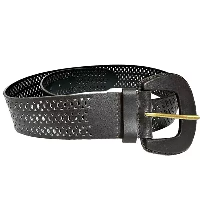 Chico’s belt women’s faux leather size L 36” long Dark brown perforated Wide - Image 1 of 4