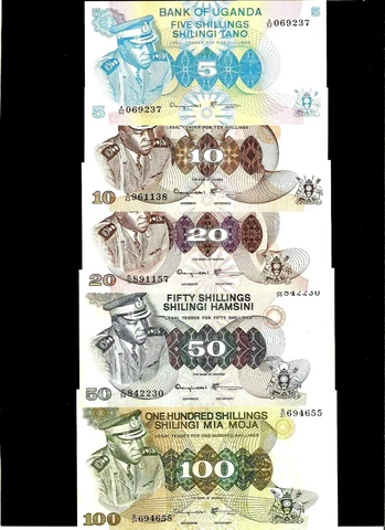 UGANDA 5 10 20 50 100 SHILLING P-5 A 6 7 8 9 1973 Set IDI AMIN KANGAROO UNC TONE Cover