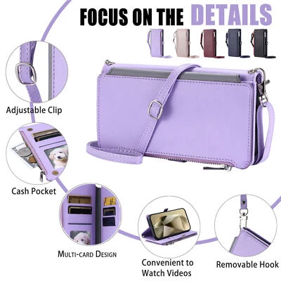 Crossbody Zipper Wallet Phone Case For OnePlus 6 7 8 9 10 11 12 Nord CE N30 N200 - Image 1 of 4