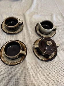 Pfaltzgraff Brown drip glaze Coffee Set Service For 2 Vintage - Picture 1 of 12