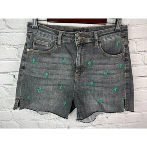 Pantaloncini Judy blu cactus ricamati orlo grezzo vita alta grigio denim taglia large - Foto 1 di 10