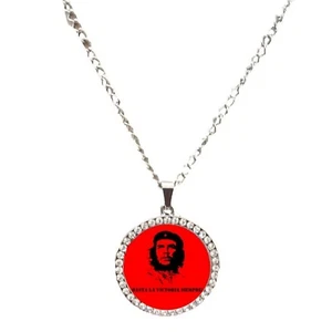 Che Guevara Kuba silberfarbene Halskette mit Diamant Anhänger und Geschenkbox - Bild 1 von 4