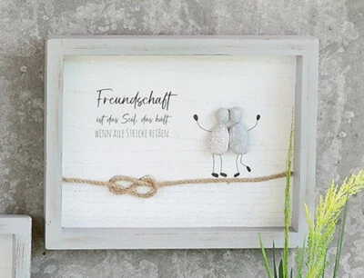 Gilde Steinbild Freundschaft Seil - Stricke reißen handmade  Holzrahmen 51823 - Bild 1 von 2