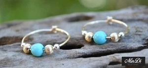 Handmade Earrings with 14K Yellow Gold Filled, Turquoise & Sterling Silver. - Picture 1 of 5