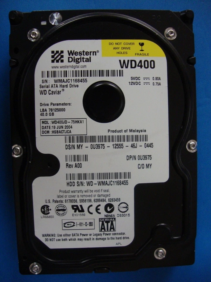 Western Digital WD400JD-75HKA1 SATA 40GB Hard Drive 0U3975 DCM: HSBACTJCA Tested - Image 1 of 4