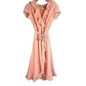 Blush Pink Polka Dot SZ 12P Flutter Sleeve and Hem Sheer, Wimsy, Romantic, Retro - Picture 1 of 10