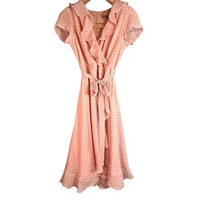 Rubor Rosa Lunares Talla 12P Manga Flutter y Dobladillo Transparente, Deble, Romántico, Retro Foto 1 de 4