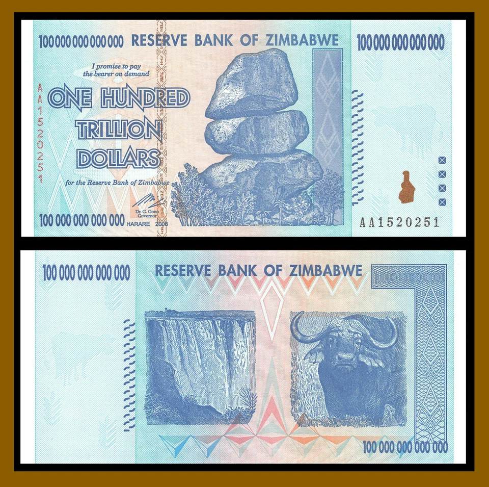 Zimbabwe 100 Trillion Dollars, 2008 P-91 Radar S/N 1520251 Unc COA - Image 1 of 1