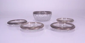 Vintage Rimed Silver Plated Crystal Coaster Set & Matching Nut/Candy Bowl Italy - Picture 1 of 7