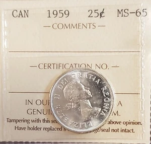 1959 CANADA 25c Silver Quarter Coin QEII ICCS Graded: MS65 - Picture 1 of 2