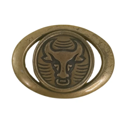Vintage Brass Belt Buckle Wild Country Cologne Oval Bull 1970s Southwestern - Image 1 of 3