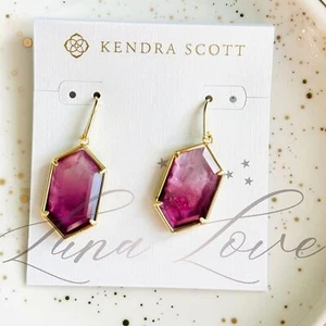 KENDRA SCOTT Hallie Gold Drop Earrings In Purple Watercolor Illusion NWT - Picture 1 of 4