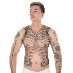 Men Sexy Vest T-Shirt See-through Underwear Fishnet Sleeveless Tank Clubwear - Picture 1 of 32