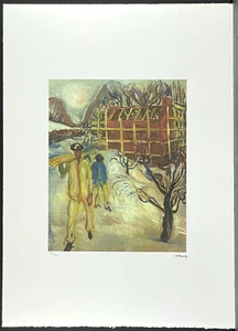Edvard Munch Building Workers IN 50 X 70 CM Firmato Lithograph Limited - Foto 1 di 9