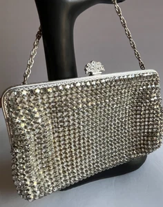 Bon Marche West Germany Silber Kristall Strass Handtasche Clutch Abendtasche Vintage - Bild 1 von 23