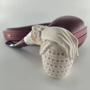 9MM Filtered bowl in hand intricate design block meerschaum pipe handmade CPW24 - Picture 1 of 13