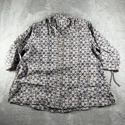 Camisa túnica John Mark para mujer 1X beige geométrica Lagenlook cuello con cable artística Foto 1 de 4