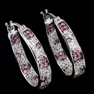 925 Пробы серьги розовый сапфир круглый бриллиант огранки топаз драгоценный камень - Изображение 1 из 4