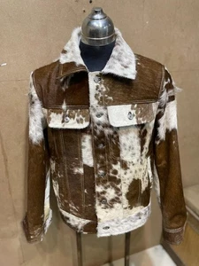 Herren Echt Rindsleder Hair-On Lederjacke Western Trucker Style Ponyfell Coa - Bild 1 von 6