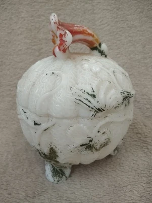 Bonbonnière boite en forme de citrouille courge en opaline de foire - Photo 1/4