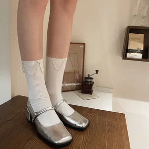 5 pairs Lady Cotton Blend Mid-calf Socks Rhinestone Chain Decor Long Socks Soft - Picture 1 of 23