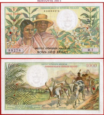 MADAGASCAR 1000 1.000 FRANCS = 200 ARIARY 1966 P 59 VF+ free shipping from 100$ - Image 1 of 4